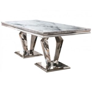 Arlesey Large Marble Dining Table In Grey With Polished Legs