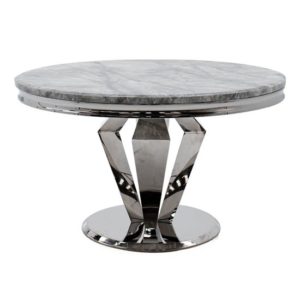 Arlesey Marble Dining Table Round In Grey And Steel Legs