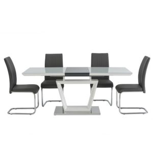 Atmiro 6 Seater Glass Dining Set In White And Dark Grey Gloss