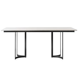 Evartania White Marble Top Dining Table With Black Metal Frame