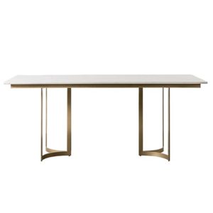 Evartania White Marble Top Dining Table With Gold Metal Frame