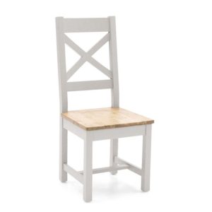 Ferndale Wooden Cross Back Dining Chair In Grey With Oak Seat