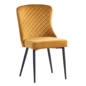 Helmi Velvet Dining Chair In Antique Gold With Black Legs