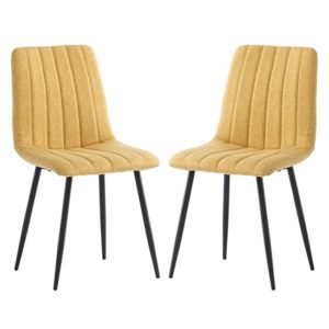 Laney Yellow Fabric Dining Chairs With Black Legs In Pair