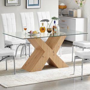 Zanti Clear Glass Dining Table With Oak Wooden Base