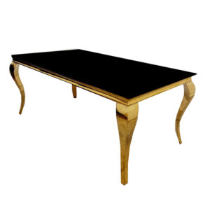 Laval Black Glass Dining Table With Gold Curved Legs
