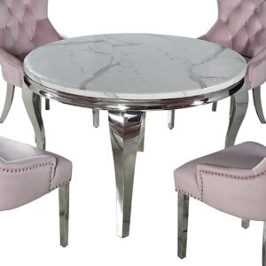 Laval Round White Marble Dining Table With Chrome Curved Legs