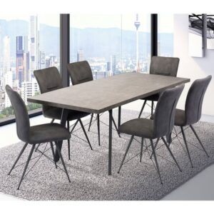 Amalki Extending Dining Set In Grey With 6 Amalki Chairs
