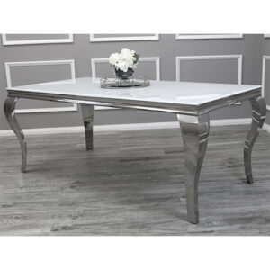 Laval Large White Glass Dining Table With Chrome Legs
