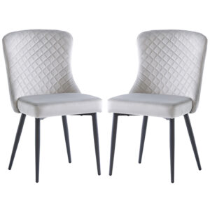 Helmi Silver Velvet Dining Chairs With Black Legs In Pair
