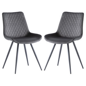 Maija Graphite Velvet Dining Chairs With Black Legs In Pair