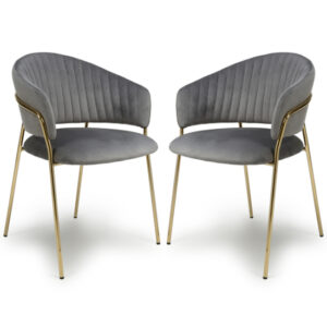 Monza Grey Brushed Velvet Dining Chairs With Gold Legs In Pair