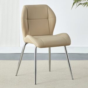 Darcy Faux Leather Dining Chair In Taupe With Chrome Legs