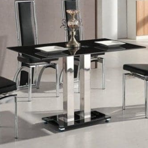 Jet Small Black Glass Dining Table With Chrome Supports