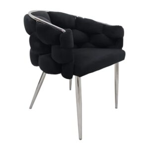 Massa Velvet Dining Chair In Black With Chrome Legs