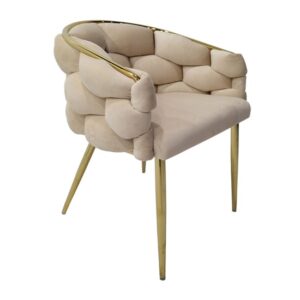 Massa Velvet Dining Chair In Cream With Gold Legs