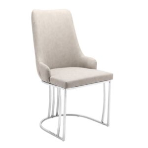 Brixen Faux Leather Dining Chair In Beige With Silver Frame