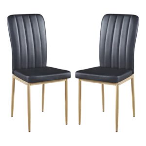 Lucca Black Faux Leather Dining Chairs With Gold Legs In Pair