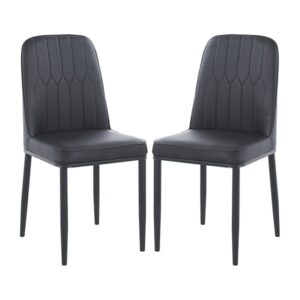 Luxor Black Faux Leather Dining Chairs With Black Legs In Pair