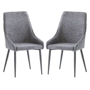 Jacinta Graphite Fabric Dining Chairs With Grey Legs In Pair