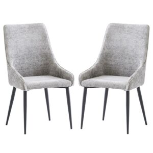 Malie Grey Boucle Fabric Dining Chairs With Black Legs In Pair