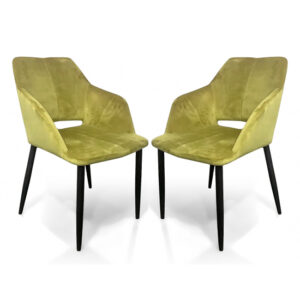 Nossa Lime Gold Brushed Velvet Dining Chairs In Pair