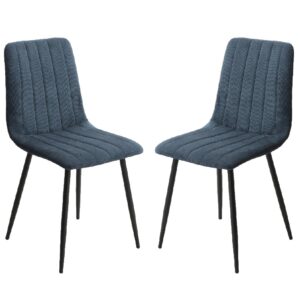 Arta Straight Stitch Blue Fabric Dining Chairs In Pair