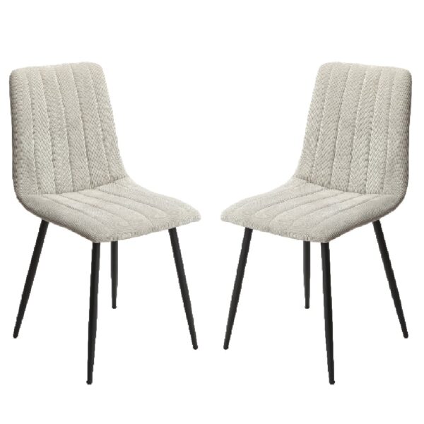 Arta Straight Stitch Light Grey Fabric Dining Chairs In Pair