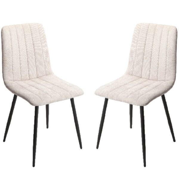 Arta Straight Stitch Natural Fabric Dining Chairs In Pair