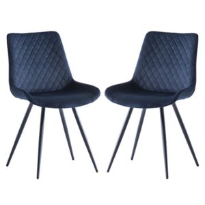 Maija Deep Blue Velvet Dining Chairs With Black Legs In Pair