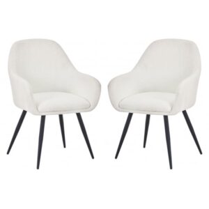 Orno White Boucle Fabric Dining Chairs With Black Legs In Pair