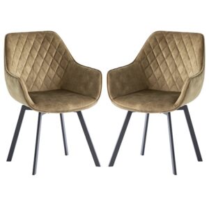 Viha Swivel Green Velvet Dining Chairs In Pair