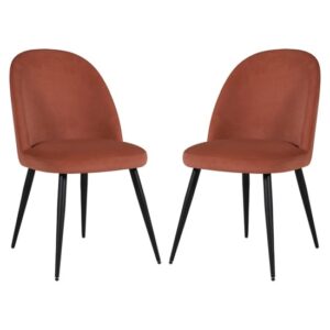 Gabbier Coral Velvet Dining Chairs With Black Legs In Pair