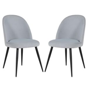 Gabbier Silver Velvet Dining Chairs With Black Legs In Pair