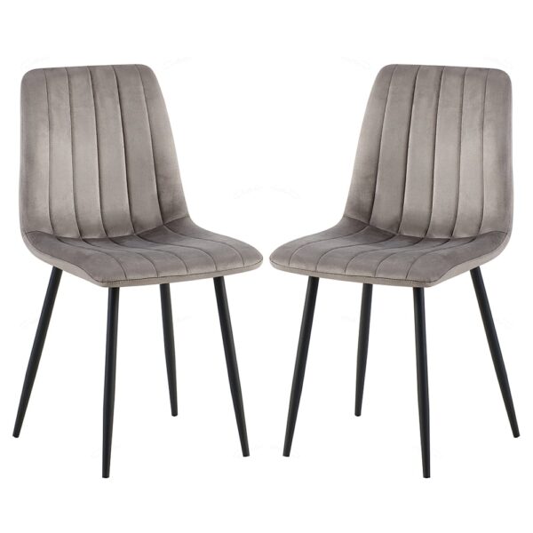 Theodore Grey Velvet Dining Chairs With Black Legs In Pair