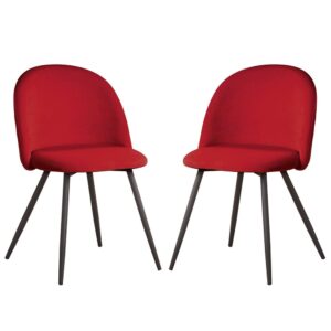 Earlville Fabric Red Dining Chairs With Wooden Legs In Pair