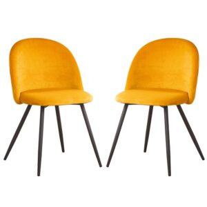 Earlville Fabric Yellow Dining Chairs With Wooden Legs In Pair