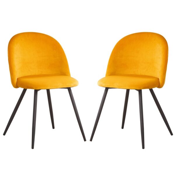 Earlville Fabric Yellow Dining Chairs With Wooden Legs In Pair