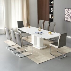Genisimo Large Gloss Extending Dining Table 8 Symphony Grey Chairs