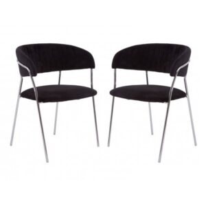 Tamzo Black Velvet Upholstered Dining Chairs In Pair