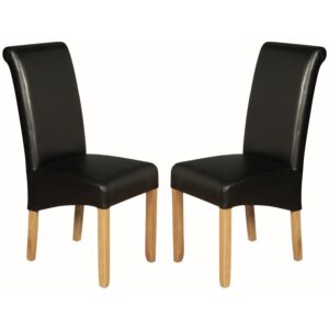 Seguin Black Leather Dining Chairs With Wooden Legs In Pair