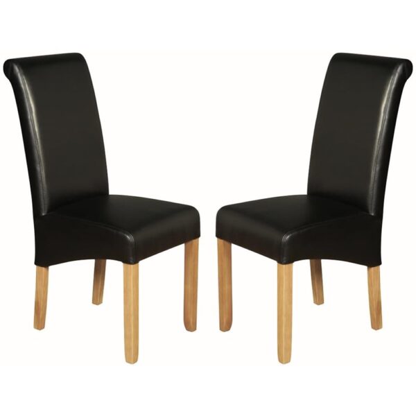 Seguin Black Leather Dining Chairs With Wooden Legs In Pair
