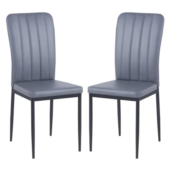 Logan Grey Faux Leather Dining Chairs In Pair