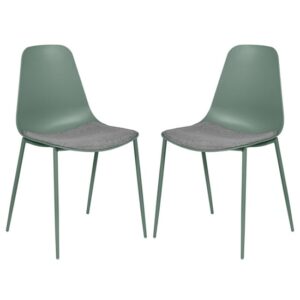 Naxos Sage Metal Dining Chairs With Fabric Seat In Pair