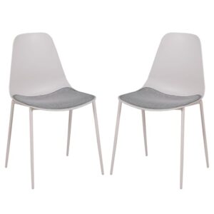 Naxos Stone Metal Dining Chairs With Fabric Seat In Pair