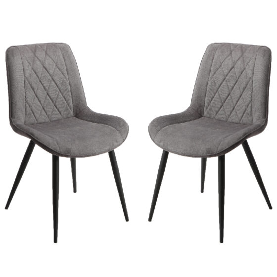 Arta Diamond Stitch Dark Grey Fabric Dining Chairs In Pair